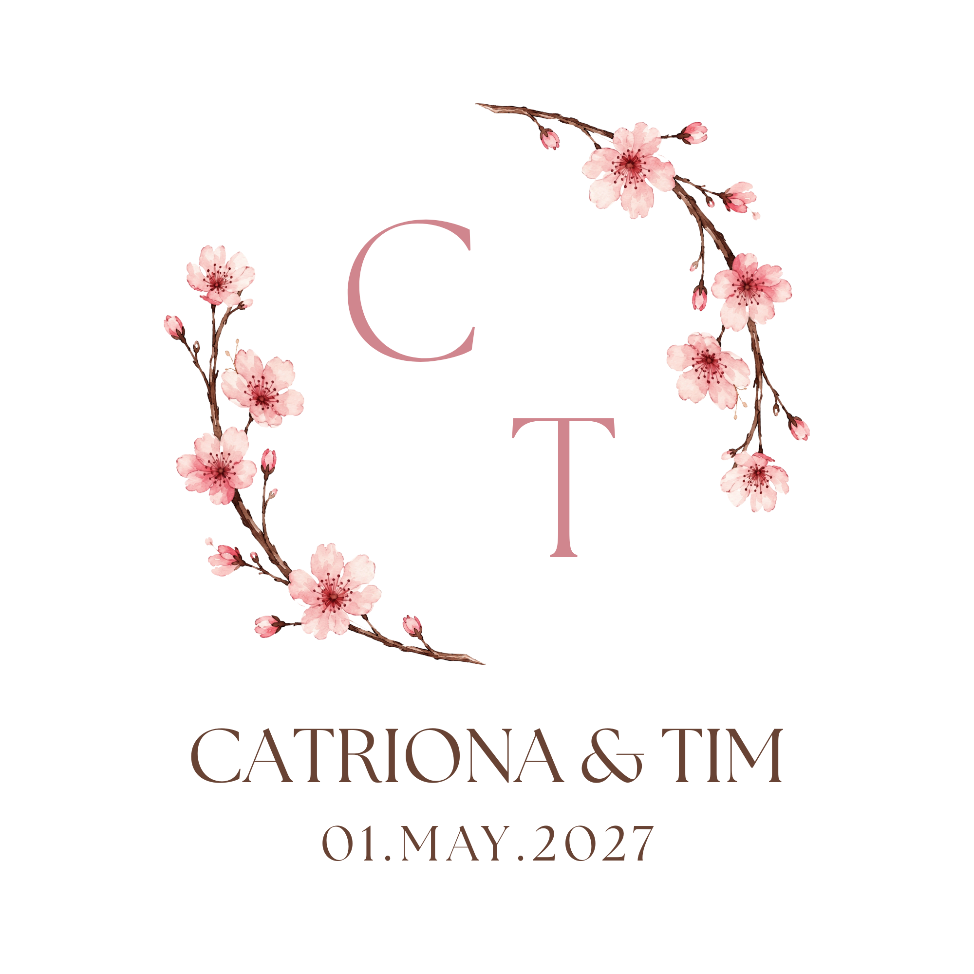 Catriona & Tim — 1 May 2027 cherry blossom crest
